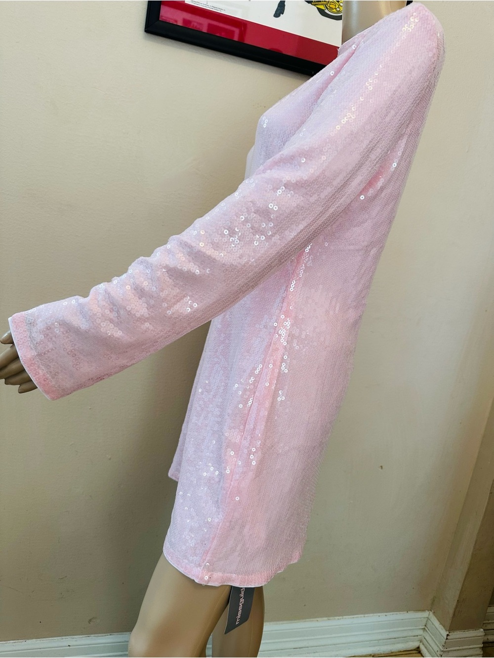 Missguided Blush Sequin Long-Sleeve Mini Dress - Picture 9 of 15